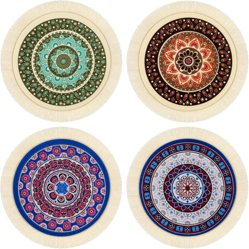 Tatuo 4 Pieces Rug Table Coasters Table Drink Holders Oriental Design Fabric Carpet Drink Mats Oriental Design Fabric Elegant Carpets Kitchen and Bar Mats for Home Office(Round,Fresh Pattern) - Image 1