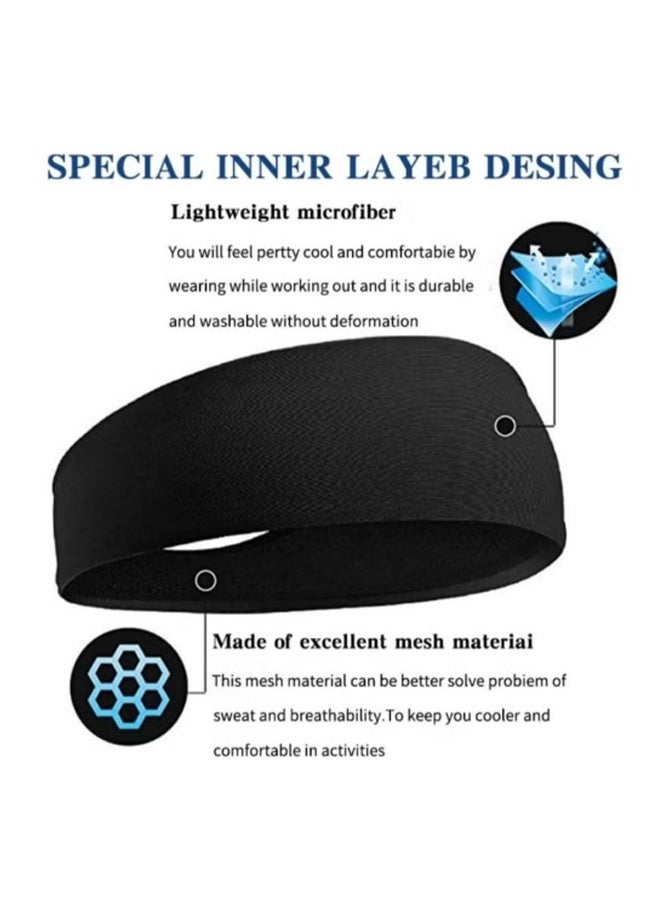 YJ Sports Headband, Men's & Women's Sports Headband 2 Pack, Moisture-wicking Belt Elastic Wide Headband, Running, Cycling, Basketball, Gym Workout, Soccer Black, Grey - Image 4