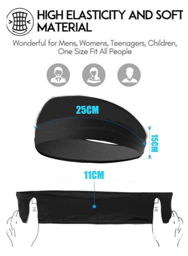 YJ Sports Headband, Men's & Women's Sports Headband 2 Pack, Moisture-wicking Belt Elastic Wide Headband, Running, Cycling, Basketball, Gym Workout, Soccer Black, Grey - Image 3