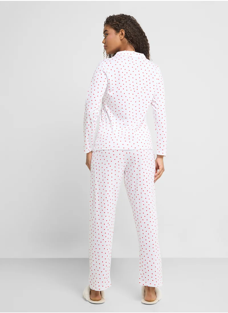 Ginger Cotton Heart Print Shirt & Pyjama Set