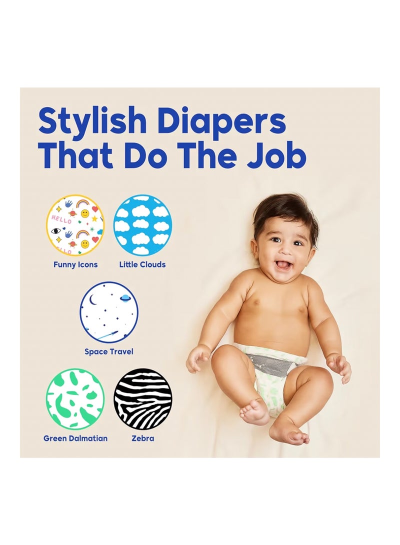 Kim & Kimmy Eco Diapers, Size 4, 9-14 kg, 52 Diapers - 12 Hour Leak Protection, No Rashes, Hypoallergenic, Ultra-Soft & Highly Absorbent - Cruelty Free & Vegan - Funny Icons - Image 5