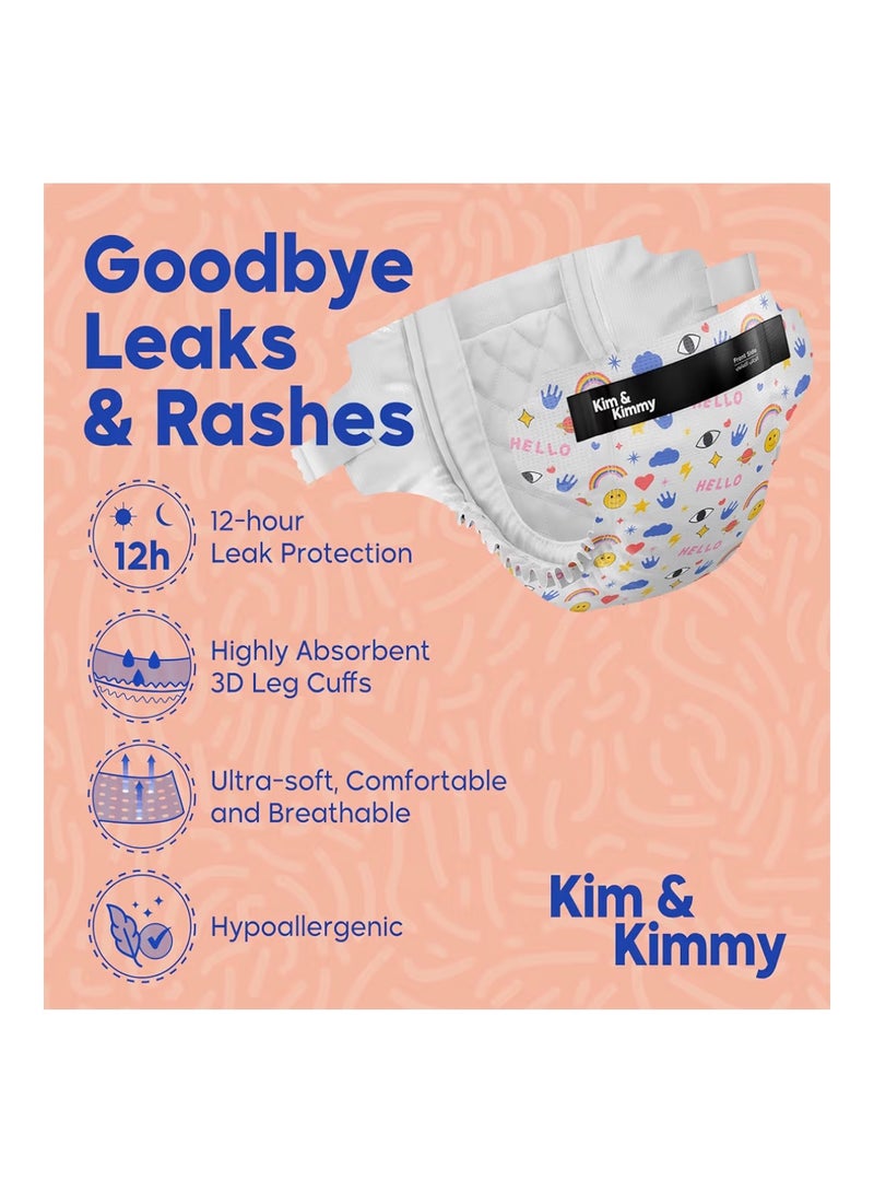 Kim & Kimmy Eco Diapers, Size 4, 9-14 kg, 52 Diapers - 12 Hour Leak Protection, No Rashes, Hypoallergenic, Ultra-Soft & Highly Absorbent - Cruelty Free & Vegan - Funny Icons - Image 2