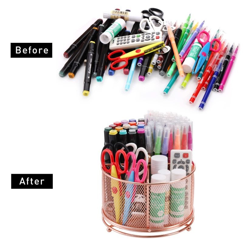 Rotating Pen Holder: 4 Separate Compartments 5 Inch Deep Premium Metal - 360° Rotation Rust-Proof Pencil Organizer for Home Office School Desk - Image 2