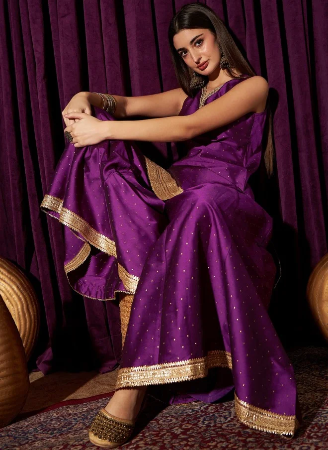 Indo Street Embroidered V-Neck Sleeveless Kurta with Sharara for Women