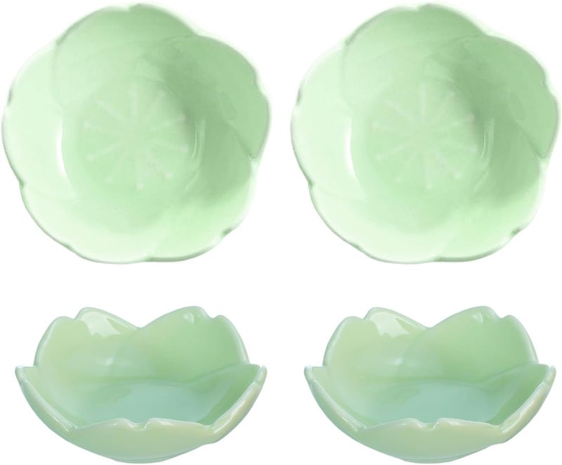 WAIT FLY WAIT FLY Beautiful 3 Inch Sakura Shaped Ceramics Seasoning DishesTea Bag HoldersKetchup SaucerAppetizer PlatesVinegar Spice Salad Soy Sushi Wasabi Seasoning Dipping Bowls Green Set of 4  - Image 1