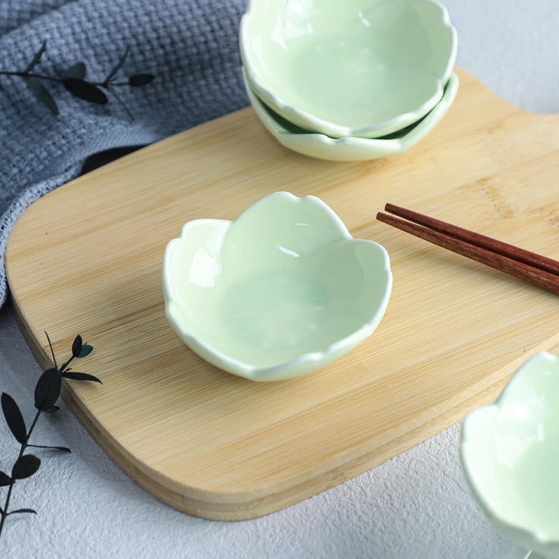 WAIT FLY WAIT FLY Beautiful 3 Inch Sakura Shaped Ceramics Seasoning DishesTea Bag HoldersKetchup SaucerAppetizer PlatesVinegar Spice Salad Soy Sushi Wasabi Seasoning Dipping Bowls Green Set of 4  - Image 4