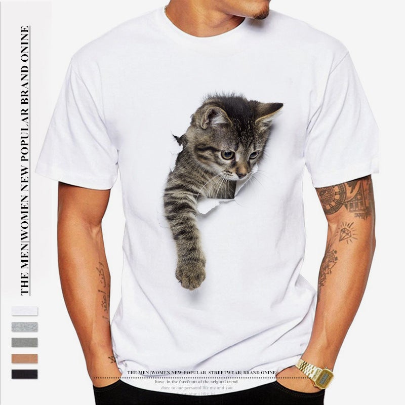 Wish 3D Cat Pattern Printed Men's T-Shirt 3D Printed Short-Sleeved Temtemu - Image 2