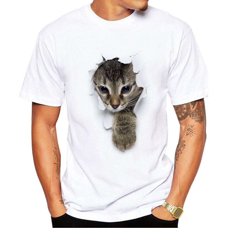Wish 3D Cat Pattern Printed Men's T-Shirt 3D Printed Short-Sleeved Temtemu - Image 3