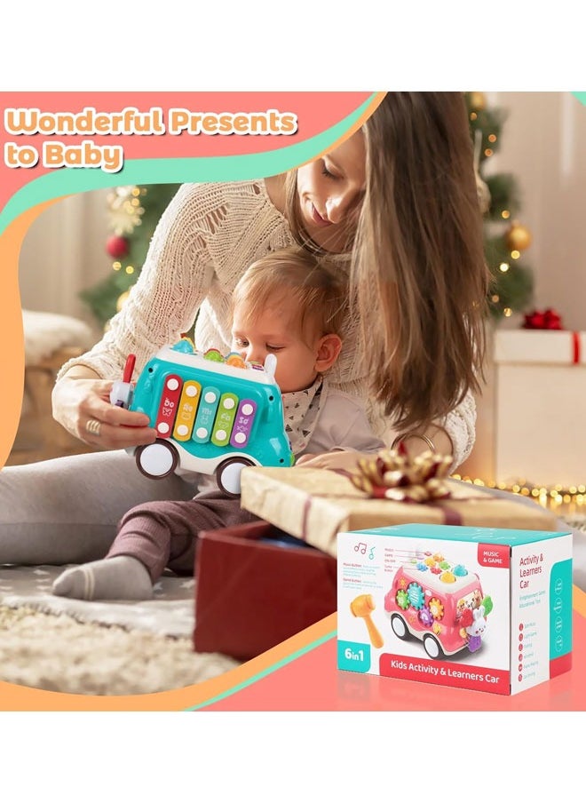 null - Baby Musical Toys Building Blocks Bus Toy with Sound & Light, with Xylophone/Hammering/Fishing Game & Windmill & Gear Rotation etc Sensory Learning, Educational Musical Learning Instruments Toy Gift for Boys & Girls (Blue) - Image 1