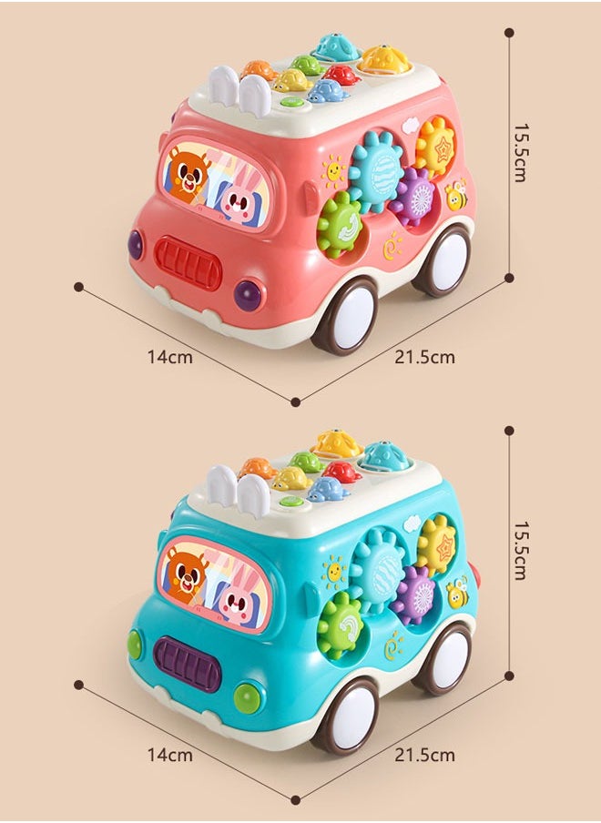 null - Baby Musical Toys Building Blocks Bus Toy with Sound & Light, with Xylophone/Hammering/Fishing Game & Windmill & Gear Rotation etc Sensory Learning, Educational Musical Learning Instruments Toy Gift for Boys & Girls (Blue) - Image 1