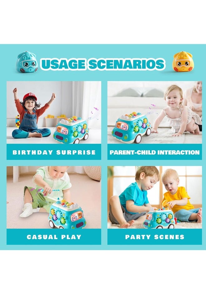 null - Baby Musical Toys Building Blocks Bus Toy with Sound & Light, with Xylophone/Hammering/Fishing Game & Windmill & Gear Rotation etc Sensory Learning, Educational Musical Learning Instruments Toy Gift for Boys & Girls (Blue) - Image 1