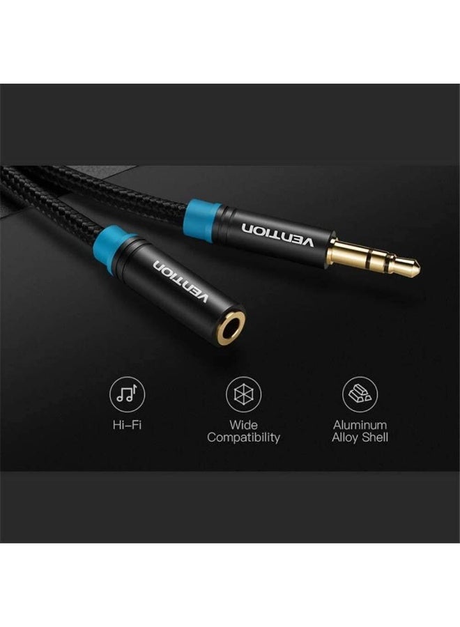 VENTION Cotton Braided 3.5mm Audio Extension Cable Black Metal Type Model - Image 2
