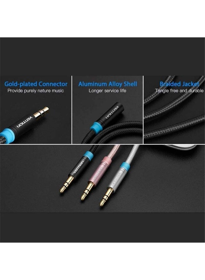 VENTION Cotton Braided 3.5mm Audio Extension Cable Black Metal Type Model - Image 4