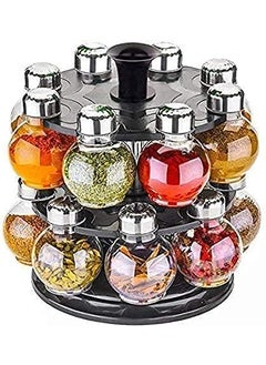 HORPIN Multipurpose Plastic Big Revolving Spice Rack 16 in 1 Masala Rack Set Condiment Set Spice Container Tabletop Jar Bottle Spice Rack Unbreakable Kitchen Shelves Black