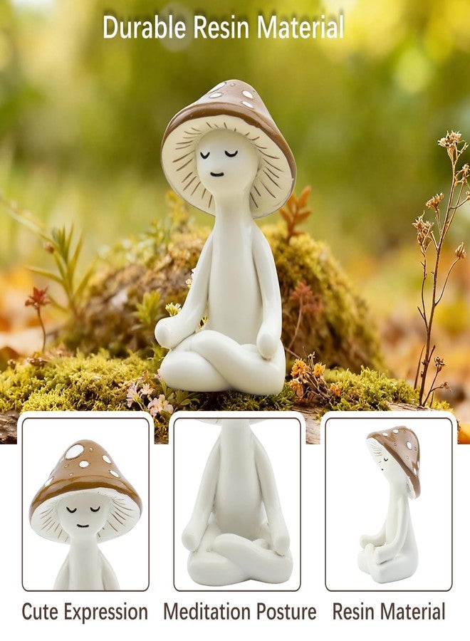DearKeeps Meditation Mushroom Resin Statues - Cute Yoga Mushroom Figurines for Desk, Home, Office & Garden Decor - Zen Resin Sculptures for Living Room, Patio, Tabletop & Backyard Decoration (1 Pack) - Image 3
