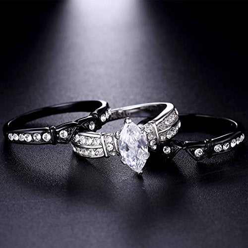 MABELLA His and Hers Wedding Ring Sets Couples Matching Rings Black Women's Stainless Steel Cubic Zirconia Engagement Ring Bridal Sets & Men's Titanium Wedding Band Women's Size 9 Men's Size 10 - Image 4