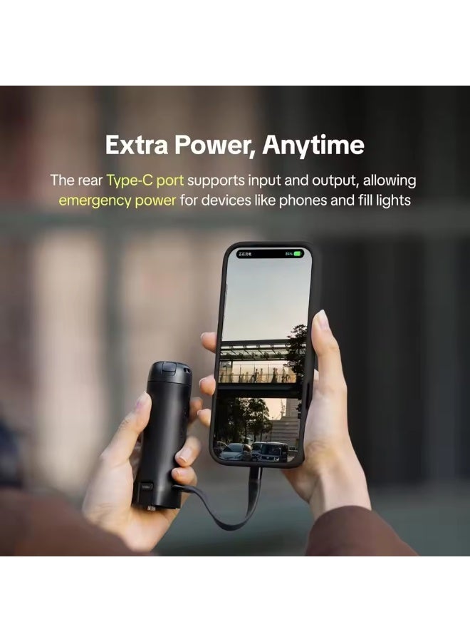 PGYTECH Battery Grip for DJI Osmo Pocket 3, 4800mAh Power Bank Handle with Built-in Mini Tripod, Type-C Charging Grip Accessory - Image 4