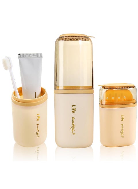 Toothbrush Set with Soap Box for Travel, Soap Dish with Lid, Drainable and Portable Toothbrushes Storage Covers Case for Bathroom Gym Travel Camp
