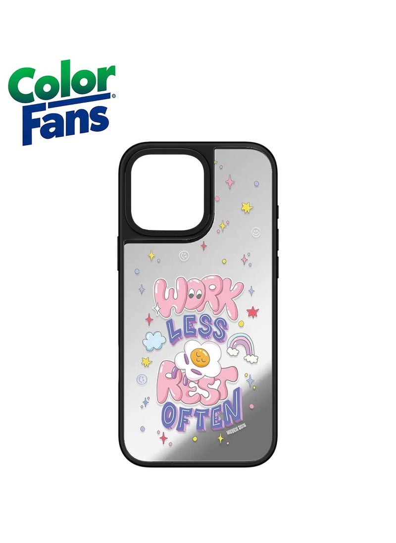 Color Fans - iPhone 12 Pro Max Fun Mirror Case with Motivational Text  - Reflective Silver with Pastel Accents - Image 1