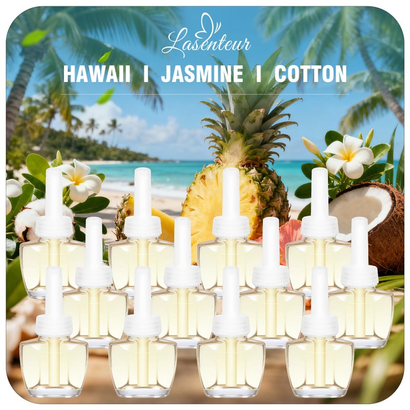 LASENTEUR Plug In Air Freshener Refills for Home, Hawaiian, Jasmine & Cotton Scent Blend, 12 Count, 7.92 Fl Oz, Compatible with Air Wick & Glade, Not Include Glade Plus, Fragrance Refill for Office, Bathroom - Image 1