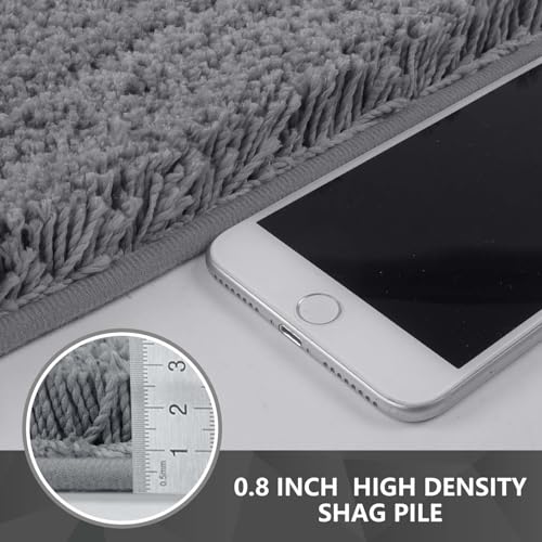 Seavish Shaggy Bathroom Rug, L-Shaped Dark Grey Bath Mat, Non Slip Corner Shower Mat, Water Absorbent Soft Bath Rug, Fluffy Washable Rug Carpet for Square Shower, Tub, Bath Room - Image 4