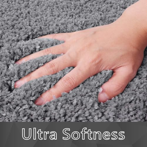 Seavish Shaggy Bathroom Rug, L-Shaped Dark Grey Bath Mat, Non Slip Corner Shower Mat, Water Absorbent Soft Bath Rug, Fluffy Washable Rug Carpet for Square Shower, Tub, Bath Room - Image 2