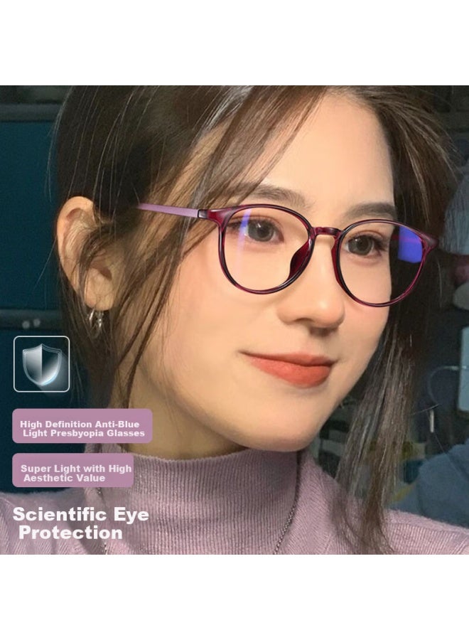 Fall in love Love Blue Light Blocking Reading Gl For Women Tr Ultra-light Hd Reading Gl Female 5009 Elegant Purple +200 Degrees - Image 1