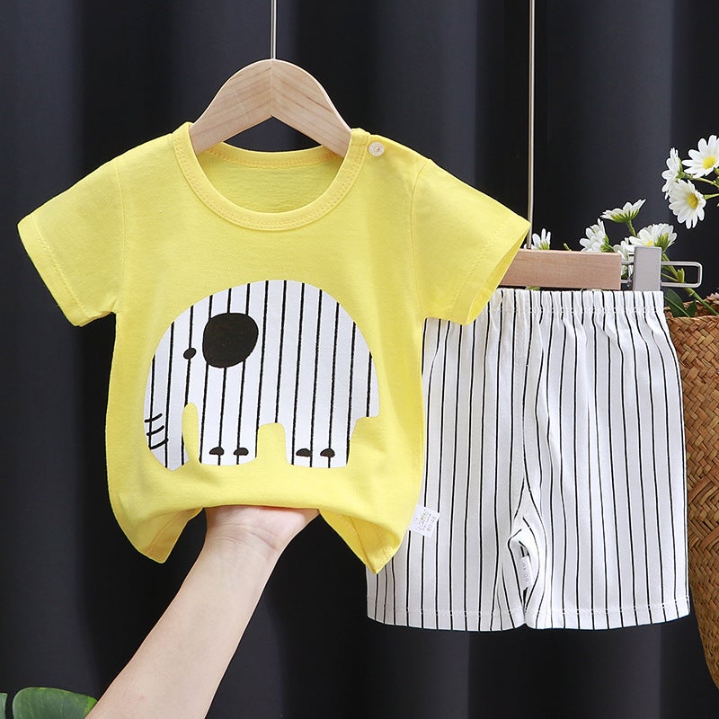 Infant Cotton T-Shirt Combo New Arrival K020-Short set yellow elephant