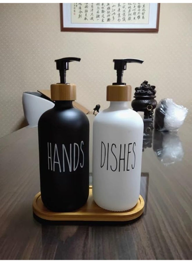 2-in-1 Bathroom Soap Dispenser Set - Includes Refillable Liquid Soap Bottle and Decorative Wooden Tray - Modern Accessory Set for Kitchen & Bathroom Organization. - Image 5