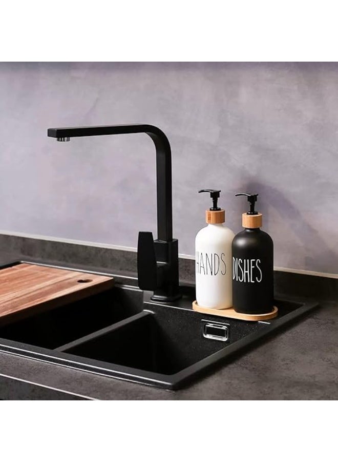2-in-1 Bathroom Soap Dispenser Set - Includes Refillable Liquid Soap Bottle and Decorative Wooden Tray - Modern Accessory Set for Kitchen & Bathroom Organization. - Image 2