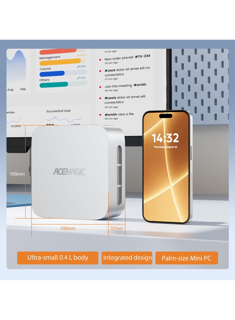 ACEMAGIC Mini PC, Intel N97(up to 3.6GHz) 12th Gen Processor Mini Desktop Computer, 16GB RAM 512GB SSD, 4K HDMI2.0/4K DP1.4/Small PC, 2.4/5G WiFi, Bluetooth, Business/Office/HTPC/Windows11Pro Silver silver - Image 3