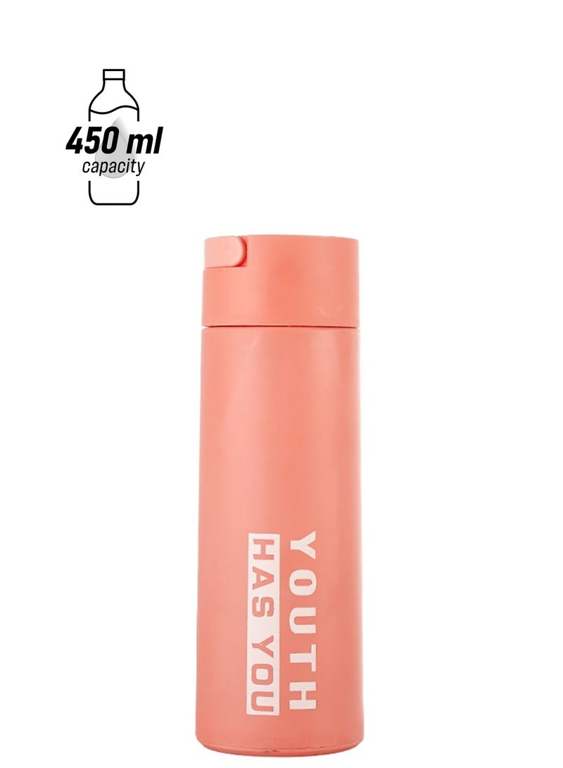 MileMelo Hidden Handle Glass Coffee Cup Water Bottle 450ml Pink - Image 1
