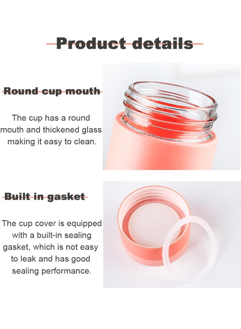 MileMelo Hidden Handle Glass Coffee Cup Water Bottle 450ml Pink - Image 4