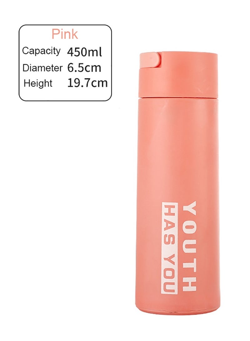 MileMelo Hidden Handle Glass Coffee Cup Water Bottle 450ml Pink - Image 2
