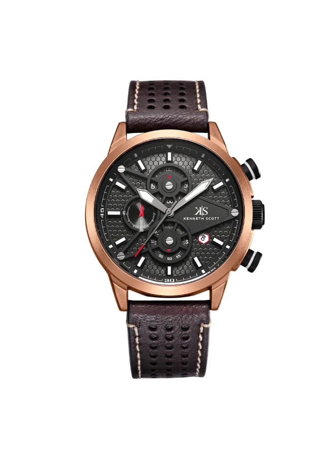 كينيث سكوت Men's Chronograph Display Watch With Brown PU Strap - K25108-DLDB