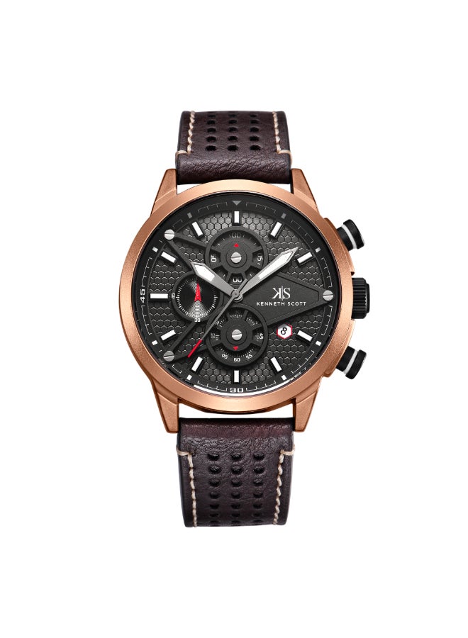 KENNETH SCOTT Men's PU Chronograph Watch K25108-DLDB - 45 mm  - Image 1