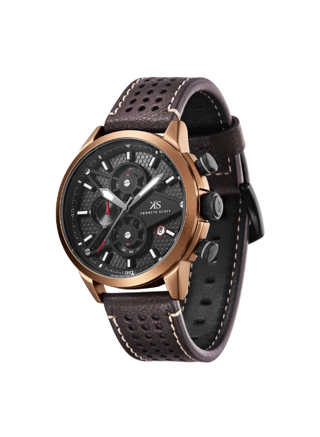 KENNETH SCOTT Men's PU Chronograph Watch K25108-DLDB - 45 mm  - Image 2