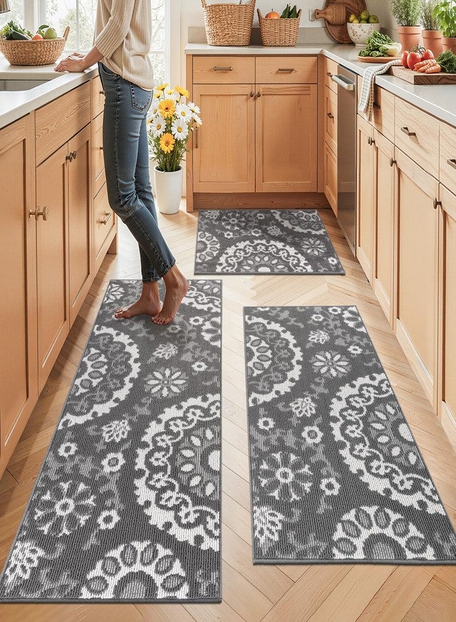 Yamaziot Washable Kitchen Rug Sets of 3, Non Slip Kitchen Mats for Floor, High-Low Textured Kitchen Runner Absorbent Stain Resistant Floor Carpet for Hallway, Laundry, Sink (Grey, 2x3+2x4+2x5ft) - Image 1