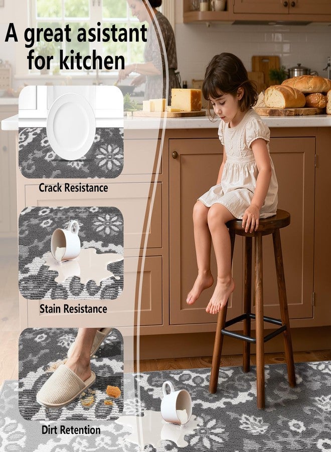 Yamaziot Washable Kitchen Rug Sets of 3, Non Slip Kitchen Mats for Floor, High-Low Textured Kitchen Runner Absorbent Stain Resistant Floor Carpet for Hallway, Laundry, Sink (Grey, 2x3+2x4+2x5ft) - Image 3