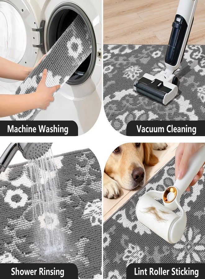 Yamaziot Washable Kitchen Rug Sets of 3, Non Slip Kitchen Mats for Floor, High-Low Textured Kitchen Runner Absorbent Stain Resistant Floor Carpet for Hallway, Laundry, Sink (Grey, 2x3+2x4+2x5ft) - Image 5