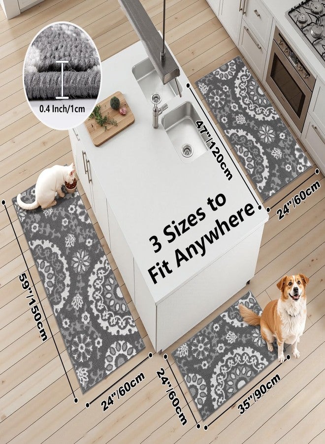 Yamaziot Washable Kitchen Rug Sets of 3, Non Slip Kitchen Mats for Floor, High-Low Textured Kitchen Runner Absorbent Stain Resistant Floor Carpet for Hallway, Laundry, Sink (Grey, 2x3+2x4+2x5ft) - Image 2