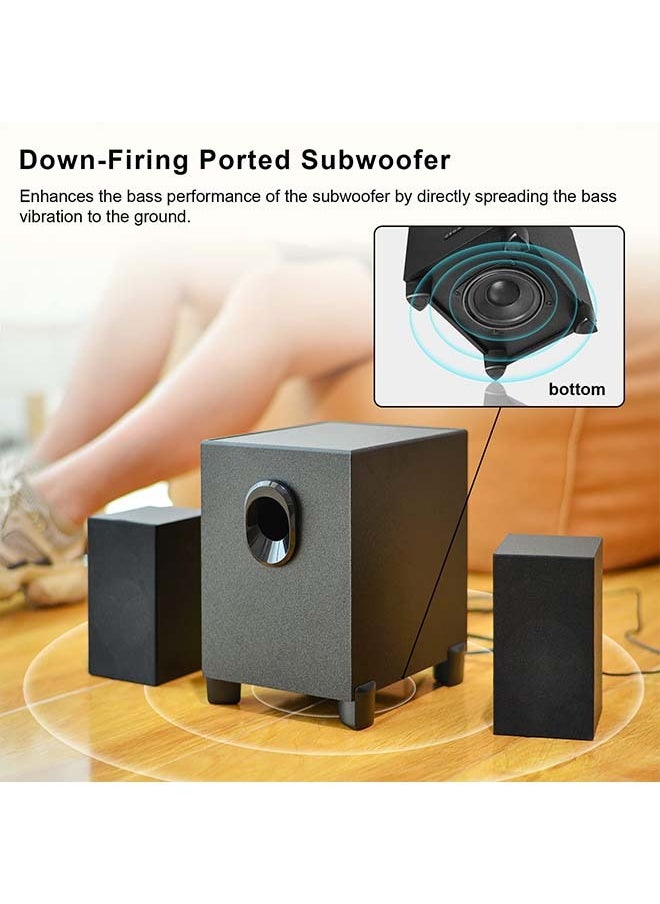 New USB-Powered 2.1 Multimedia Speakers System with Subwoofer,16W Computer Speakers,Strong Bass,3.5mm Audio Inputs,Great for PC/PS4/TV (Wooden)