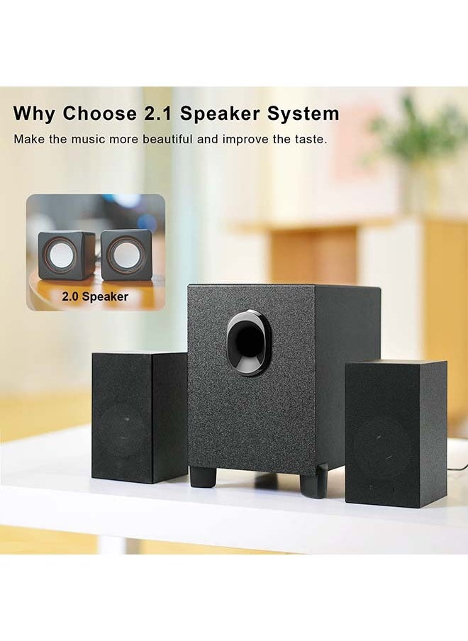 New USB-Powered 2.1 Multimedia Speakers System with Subwoofer,16W Computer Speakers,Strong Bass,3.5mm Audio Inputs,Great for PC/PS4/TV (Wooden)