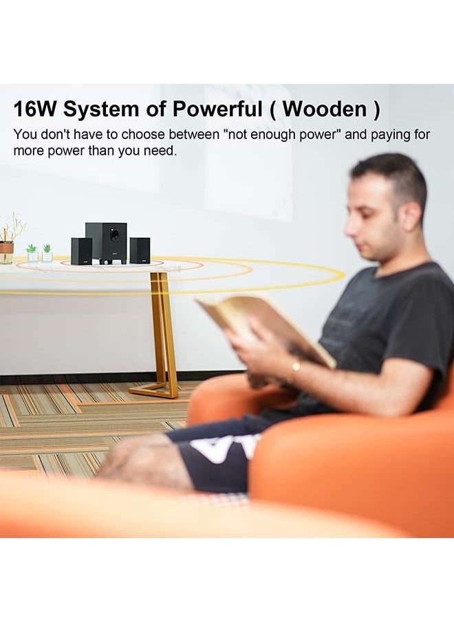 New USB-Powered 2.1 Multimedia Speakers System with Subwoofer,16W Computer Speakers,Strong Bass,3.5mm Audio Inputs,Great for PC/PS4/TV (Wooden)