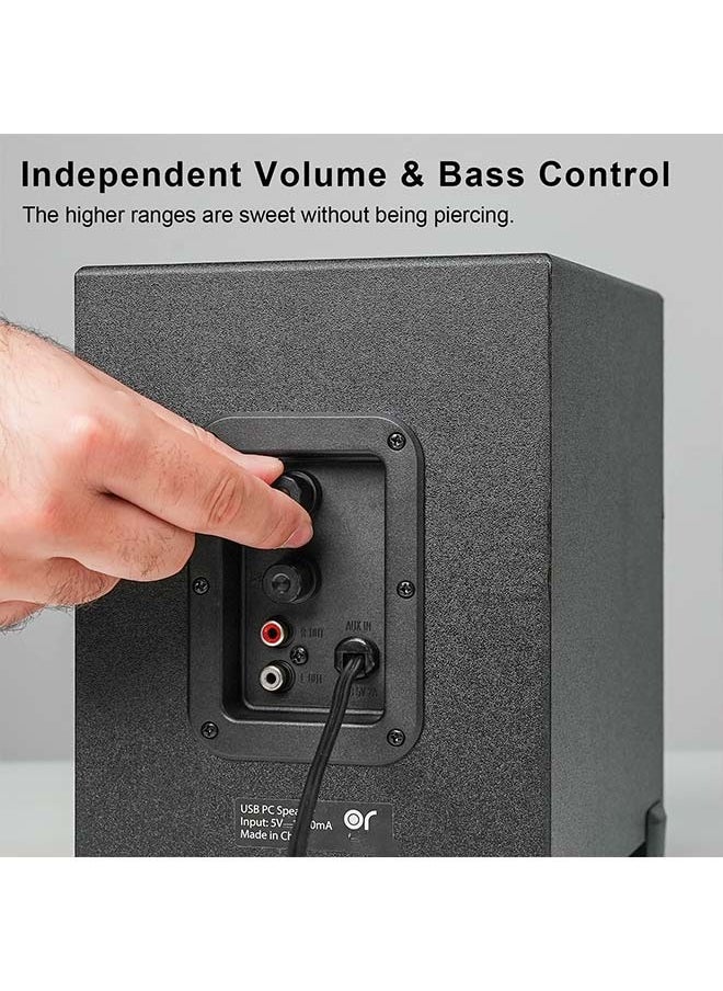 New USB-Powered 2.1 Multimedia Speakers System with Subwoofer,16W Computer Speakers,Strong Bass,3.5mm Audio Inputs,Great for PC/PS4/TV (Wooden)