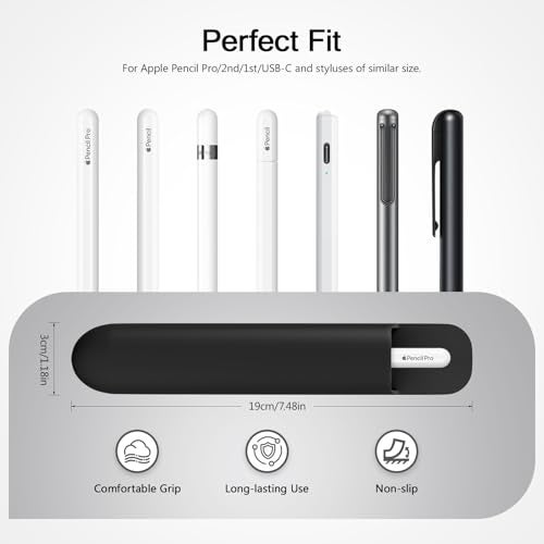MoKo Pencil Case Holder, Adhesive Silicone Pencil Protected Sleeve Compatible with Apple Pencil Pro/ (USB-C)/ 1st/ 2nd Generation, Similarly Sized Styluses Accessories, Black - Image 2