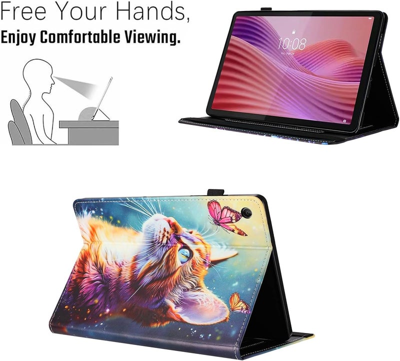 LSPCASA غلاف لـ Lenovo Tab مقاس 10.1 بوصة 2025 بوصة TB-311FU TB-311XU حافظة قابلة للطي من جلد PU واقية لجهاز لوحي مع وظيفة حامل وحامل قلم - غلاف جهاز لوحي لـ Lenovo Tab مقاس 10.1 بوصة - فراشة وقط - Image 4