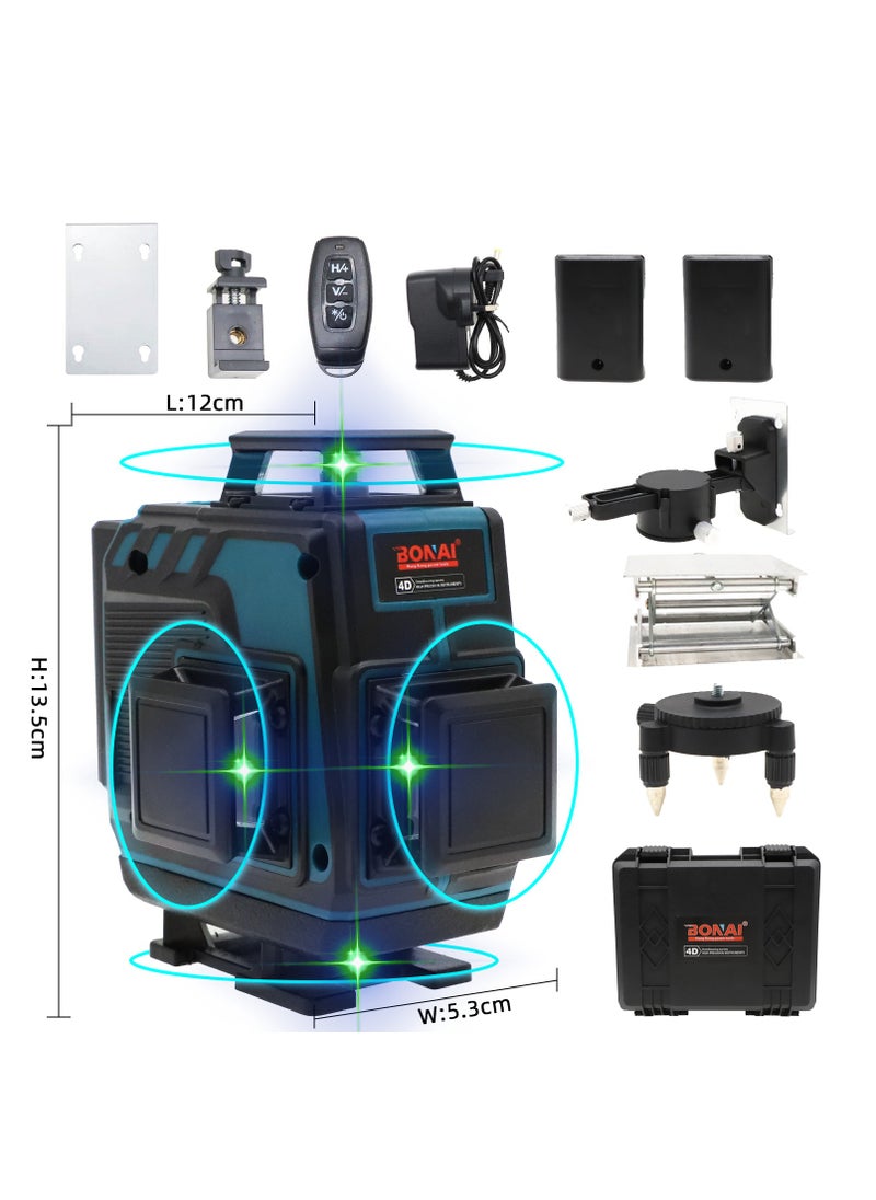 Bonai Multifunctional 4D 16 Lines Laser Level 3° Self-leveling Machine USB Rechargeable Lithium Battery Leveling Tool with Vertical Horizontal Tilt Lines