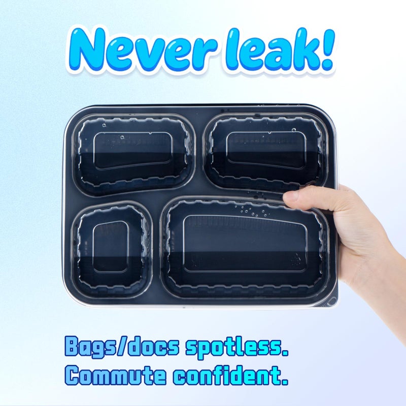 YANGRUI Meal Prep Container with Lid 40 Pack 34 oz - Reusable 4 Compartment Quad Seal Leak Defense Food Containers | BPA Free Flexible PP Plastic | Shrink Wrap Microwave & Dishwasher Safe Takeout Box - Image 4