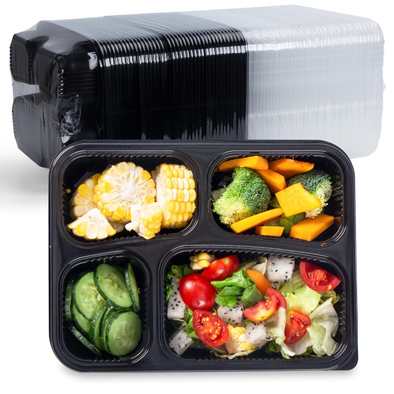 YANGRUI Meal Prep Container with Lid 40 Pack 34 oz - Reusable 4 Compartment Quad Seal Leak Defense Food Containers | BPA Free Flexible PP Plastic | Shrink Wrap Microwave & Dishwasher Safe Takeout Box - Image 1